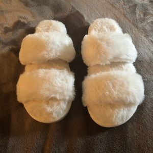 White Plush Bridal Slippers